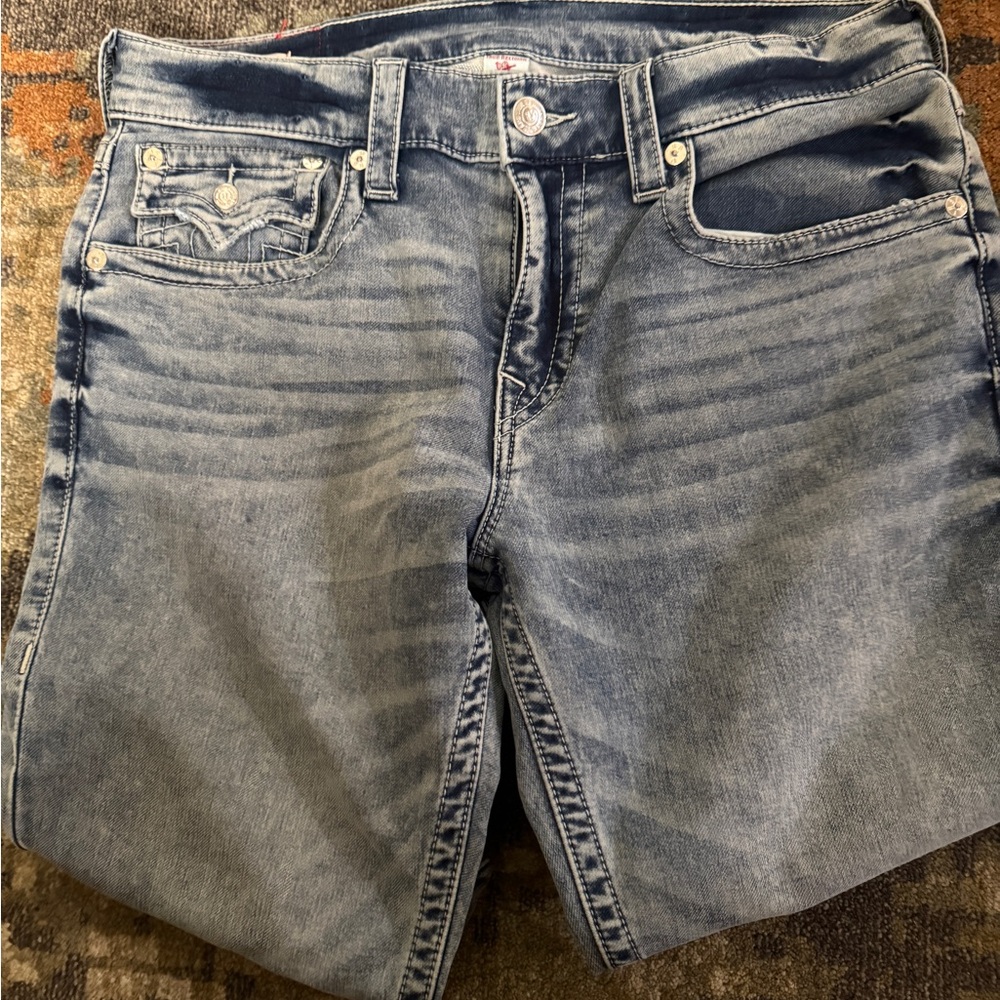 True Religion Blue Relaxed Jeans with Classic Stitching
